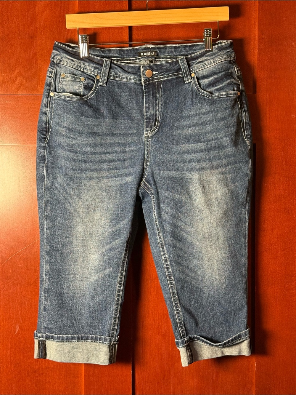 Flamingals Butt Lifting Curvy Fit Cuffed Capri Denim Jeans Size XL